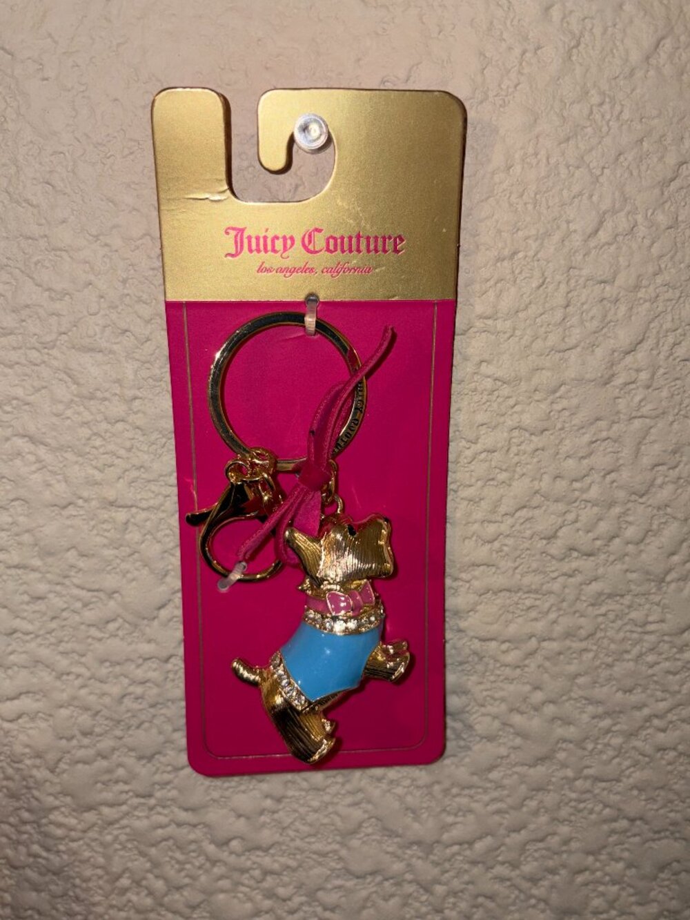 Juicy Couture Scotty Dog Bag Charm Keychain Gold Tone Pink Blue NWT